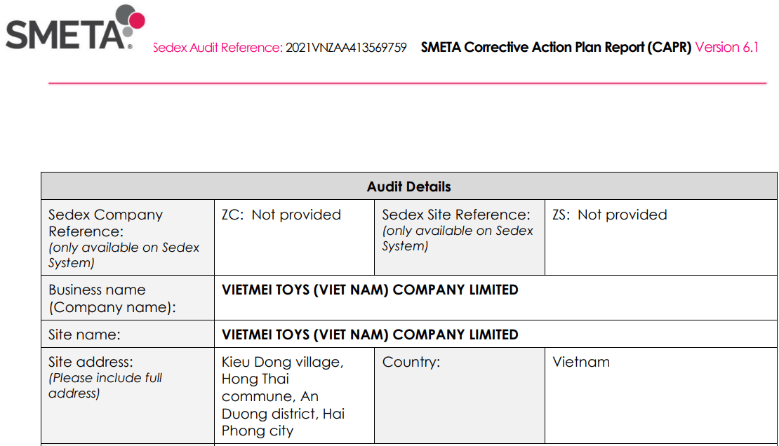 祝贺越南越美玩具有限公司成功通过ITS Sedex 4P审核